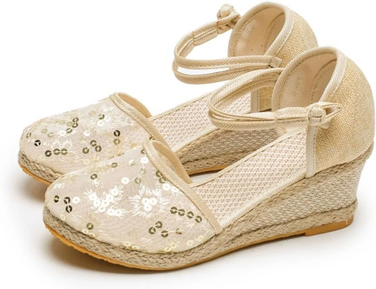 Womens Espadrilles Closed Toe Ankle Strap Platform Wedge Sandals, Summer Breathable Comfy Embroidered Sandals Ankle-Tie Strap Classic Espadrilles Fashion Comfortable Dress Shoes