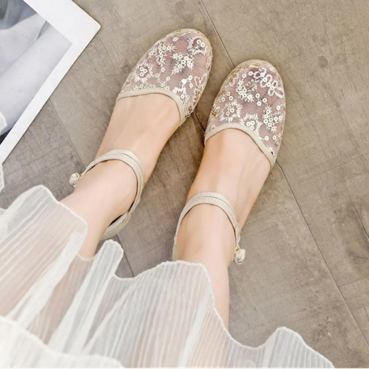 Womens Espadrilles Closed Toe Ankle Strap Platform Wedge Sandals, Summer Breathable Comfy Embroidered Sandals Ankle-Tie Strap Classic Espadrilles Fashion Comfortable Dress Shoes