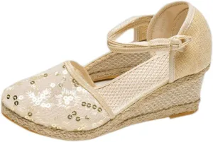 Womens Espadrilles Closed Toe Ankle Strap Platform Wedge Sandals, Summer Breathable Comfy Embroidered Sandals Ankle-Tie Strap Classic Espadrilles Fashion Comfortable Dress Shoes