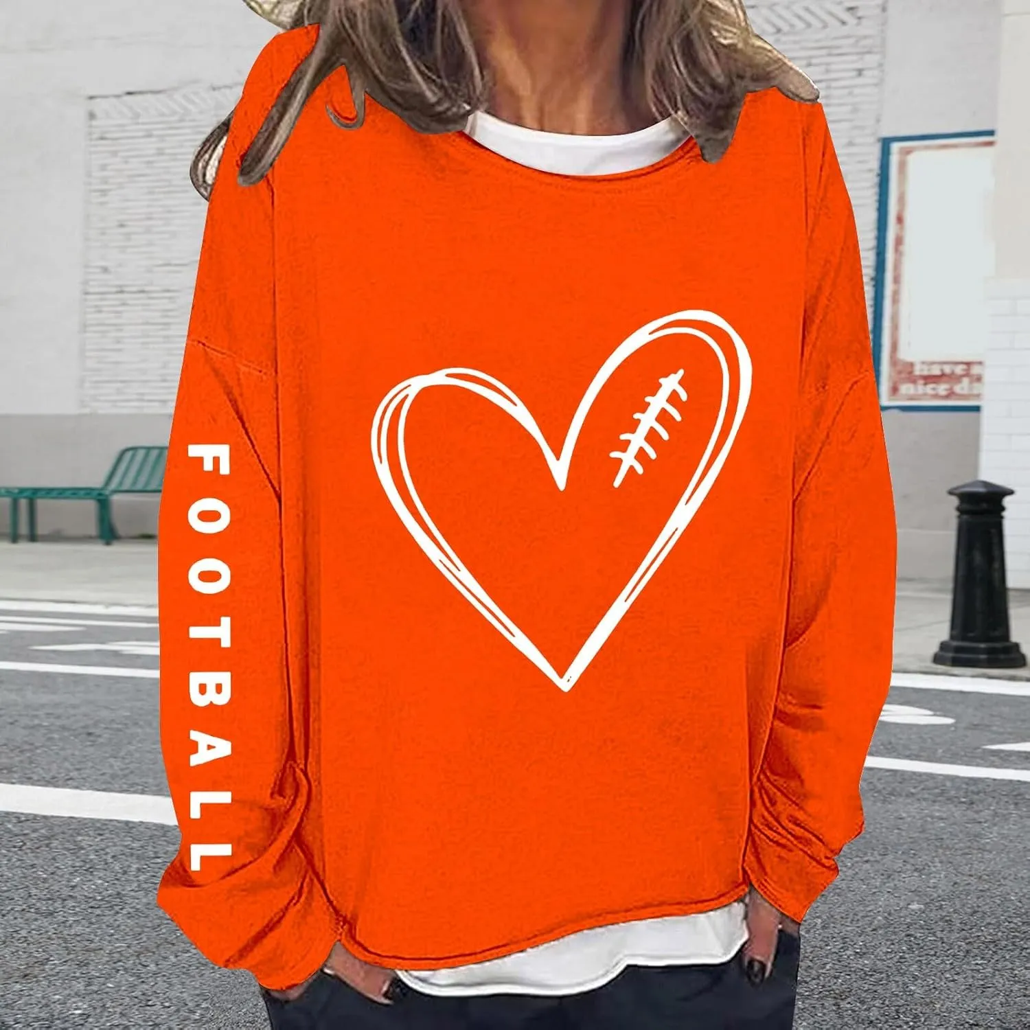 Womens Football Sequin Y2k Sweatshirt Lover Gift Loose Casual Long Sleeve Sweatshirt Tops Football Rugby Game Day