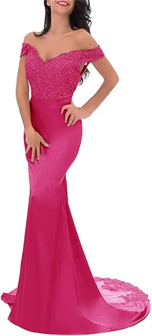 Women's Off The Shoulder Bridesmaid Dress Floor Length Elegant Sweetheart Corset Back