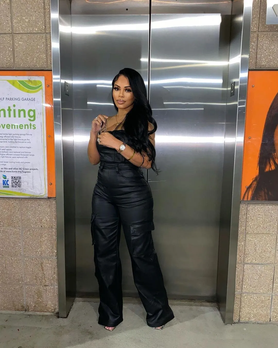 Womens PU Leather Jumpsuit Sexy Off the Shoulder Top Tight Waist Cargo Pants Bodysuit