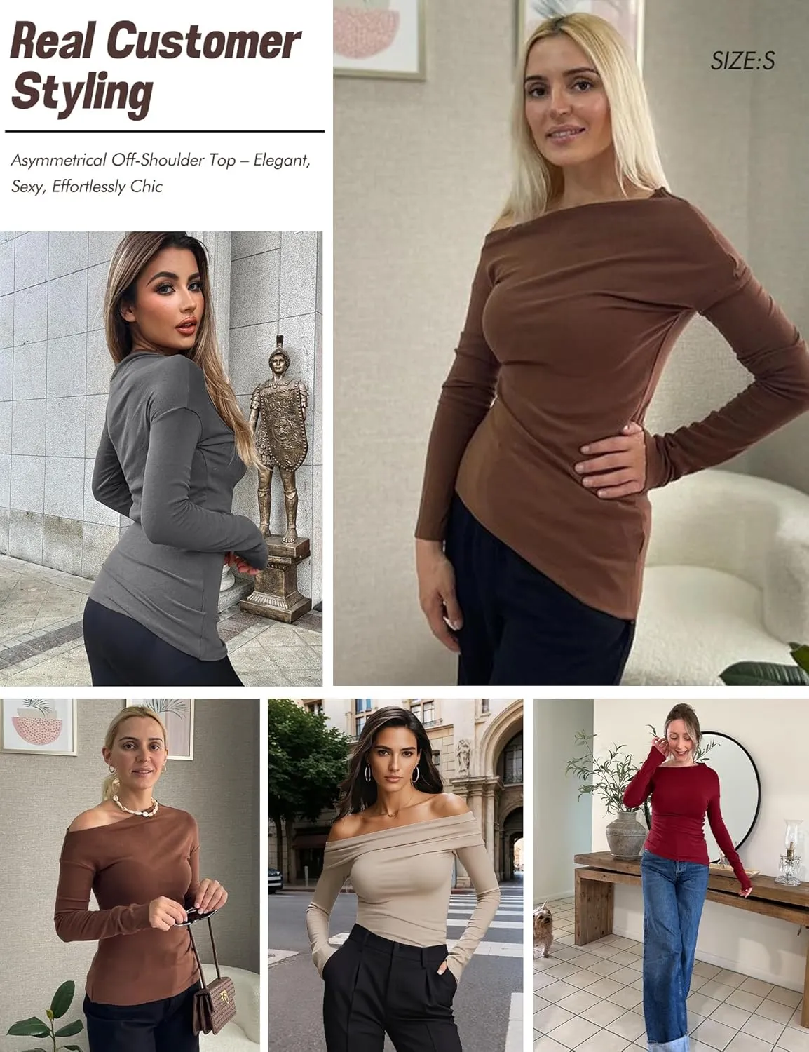 Women's Sexy Off Shoulder Tops Dressy Long Sleeve Asymmetrical Slim Fit Going Out Fall Blouse Ruched Shirts
