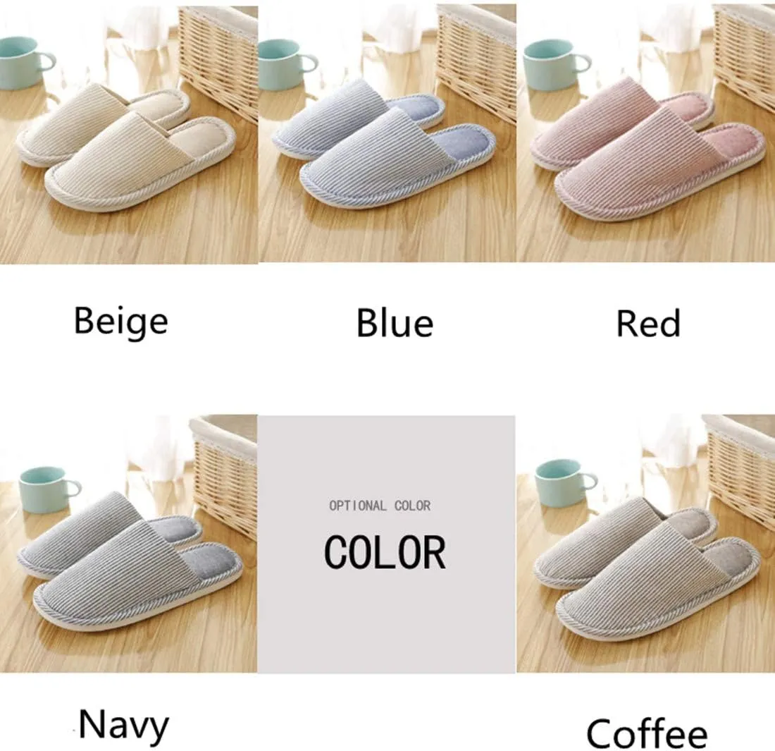 Women's Striped Linen Comfortable Non-Slip Cotton Slippers, Closed Toe Spa Slippers, Machine Washable