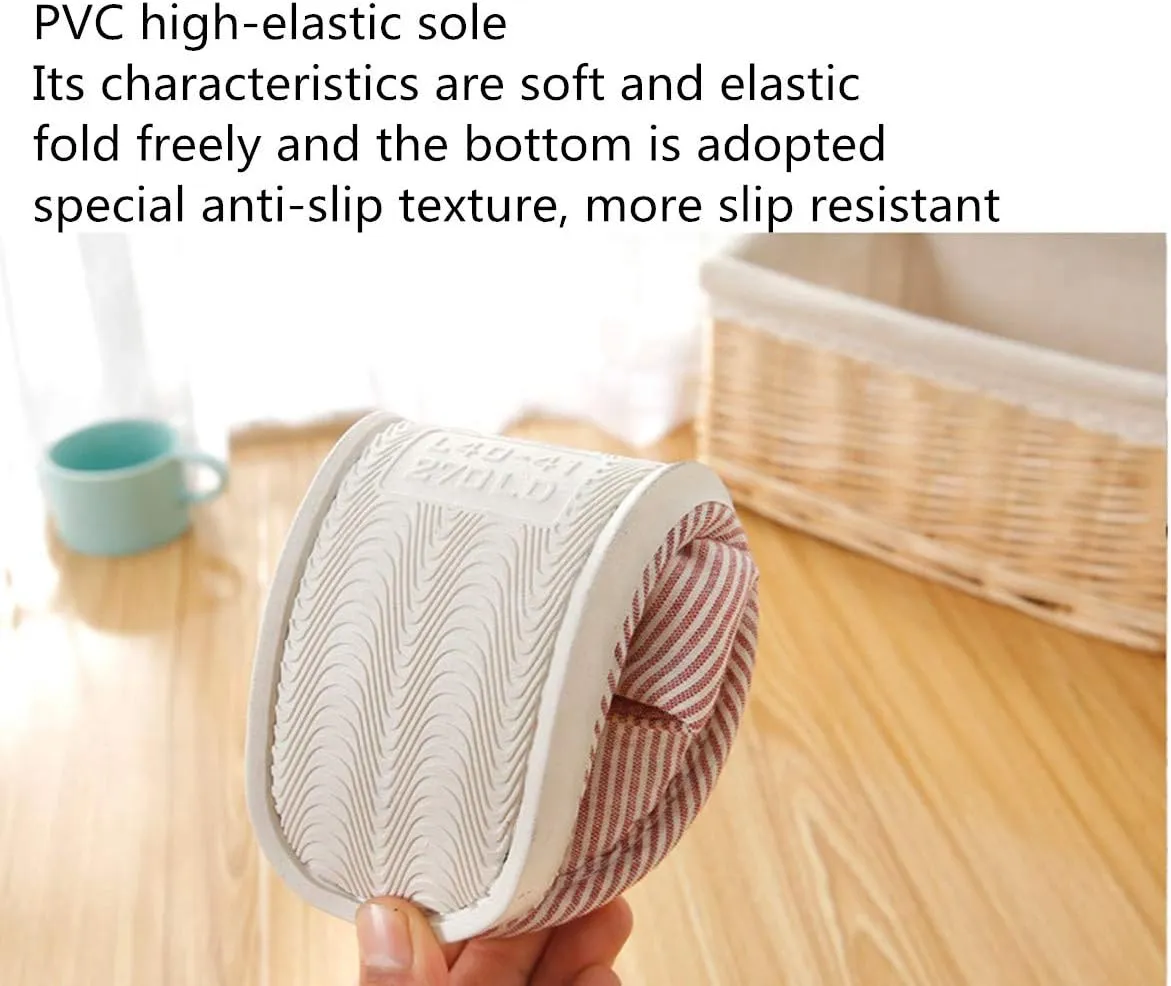 Women's Striped Linen Comfortable Non-Slip Cotton Slippers, Closed Toe Spa Slippers, Machine Washable