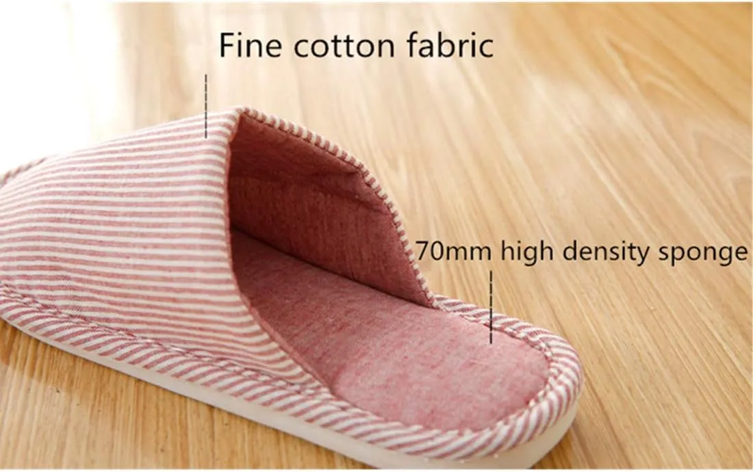 Women's Striped Linen Comfortable Non-Slip Cotton Slippers, Closed Toe Spa Slippers, Machine Washable