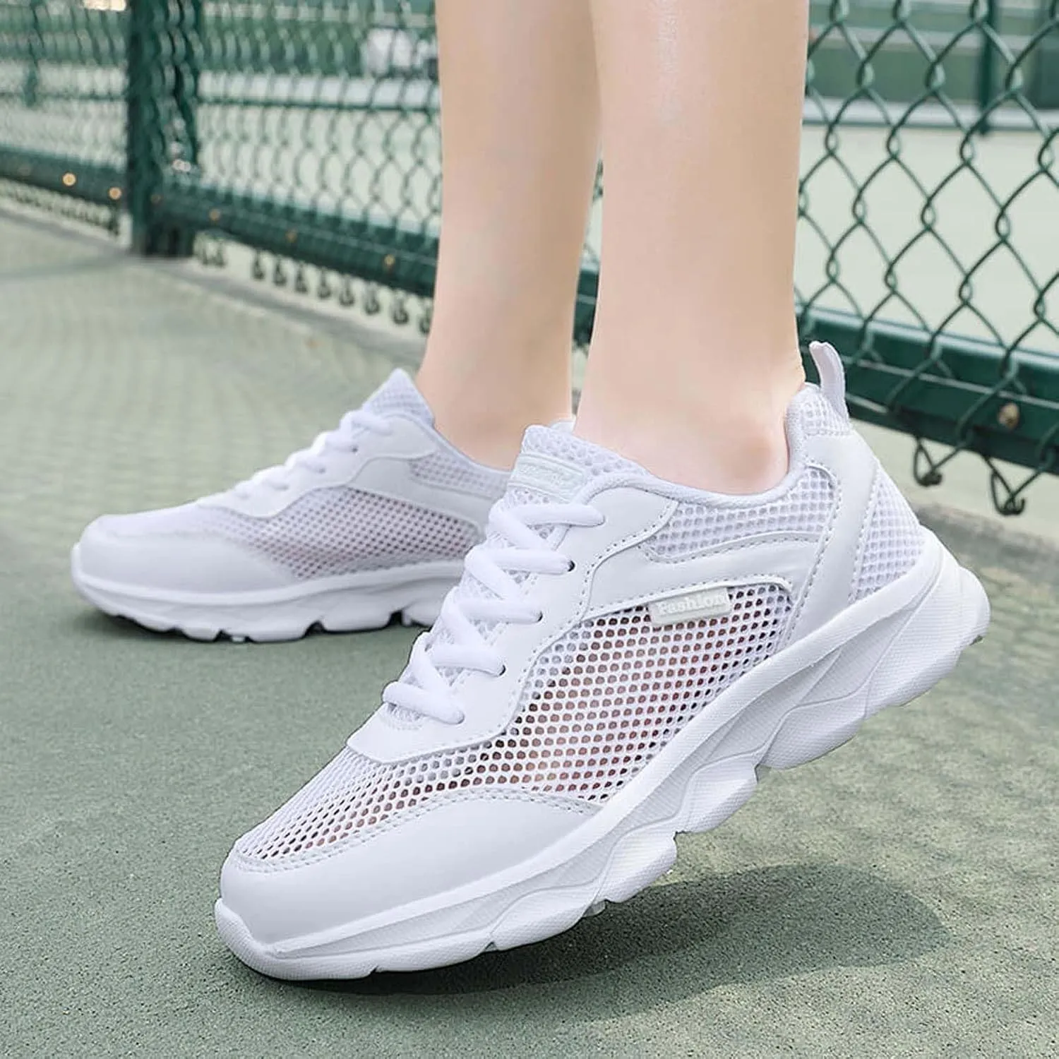 Women's Summer Fashion Mesh Perforated Breathable Sports Shoes Non Slip Casual Comfortable Classic Nylon Sneaker Womens