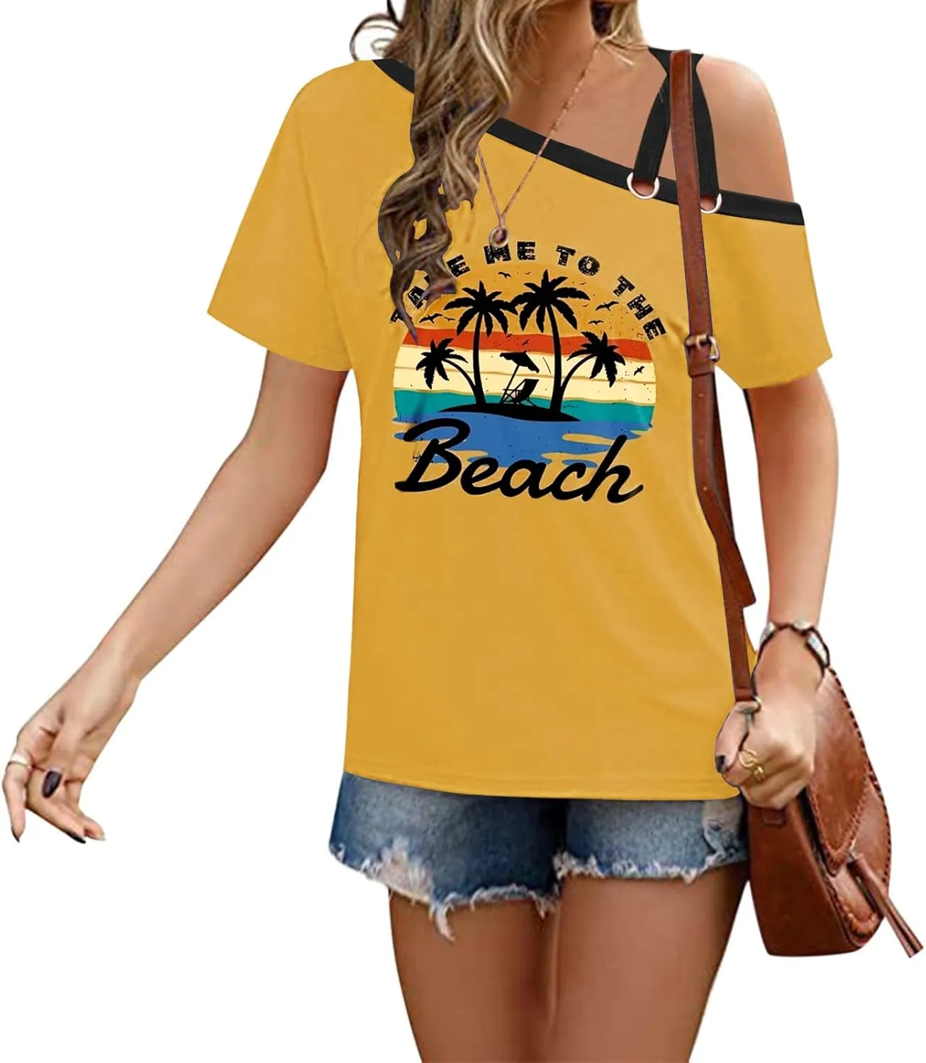 Womens Summer Trendy Cold Shoulder Short Sleeve T Shirts Criss Cross Casual Loose Tunic Shirts Tops Blouses