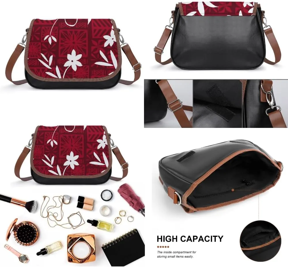 Women'S Travel Crossbody Bag, Polynesian Elegant Pattern Design, Small Leather Bag Custom Pattern