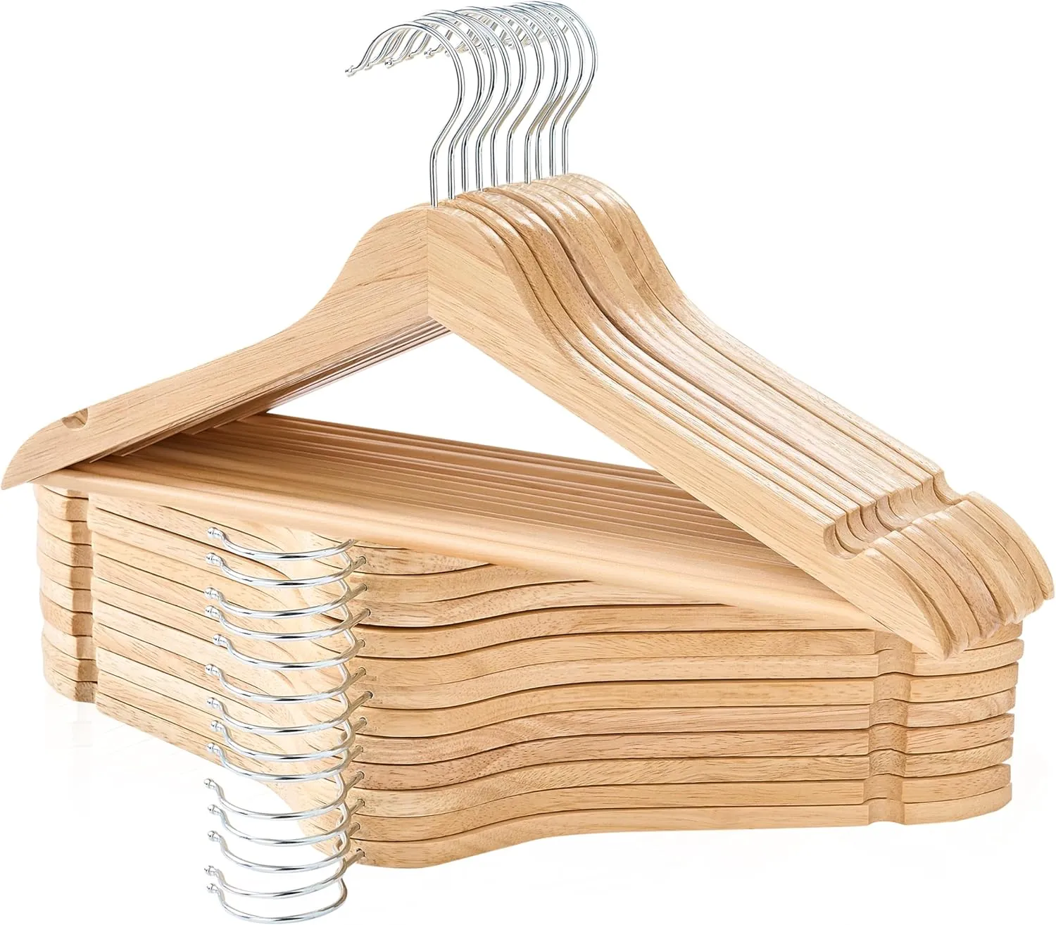 Wooden Hangers 20 Pack, Durable Wood Hangers with 360° Swivel Hook & Notches, Slim Coat Hanger Wooden for Closet, Natural