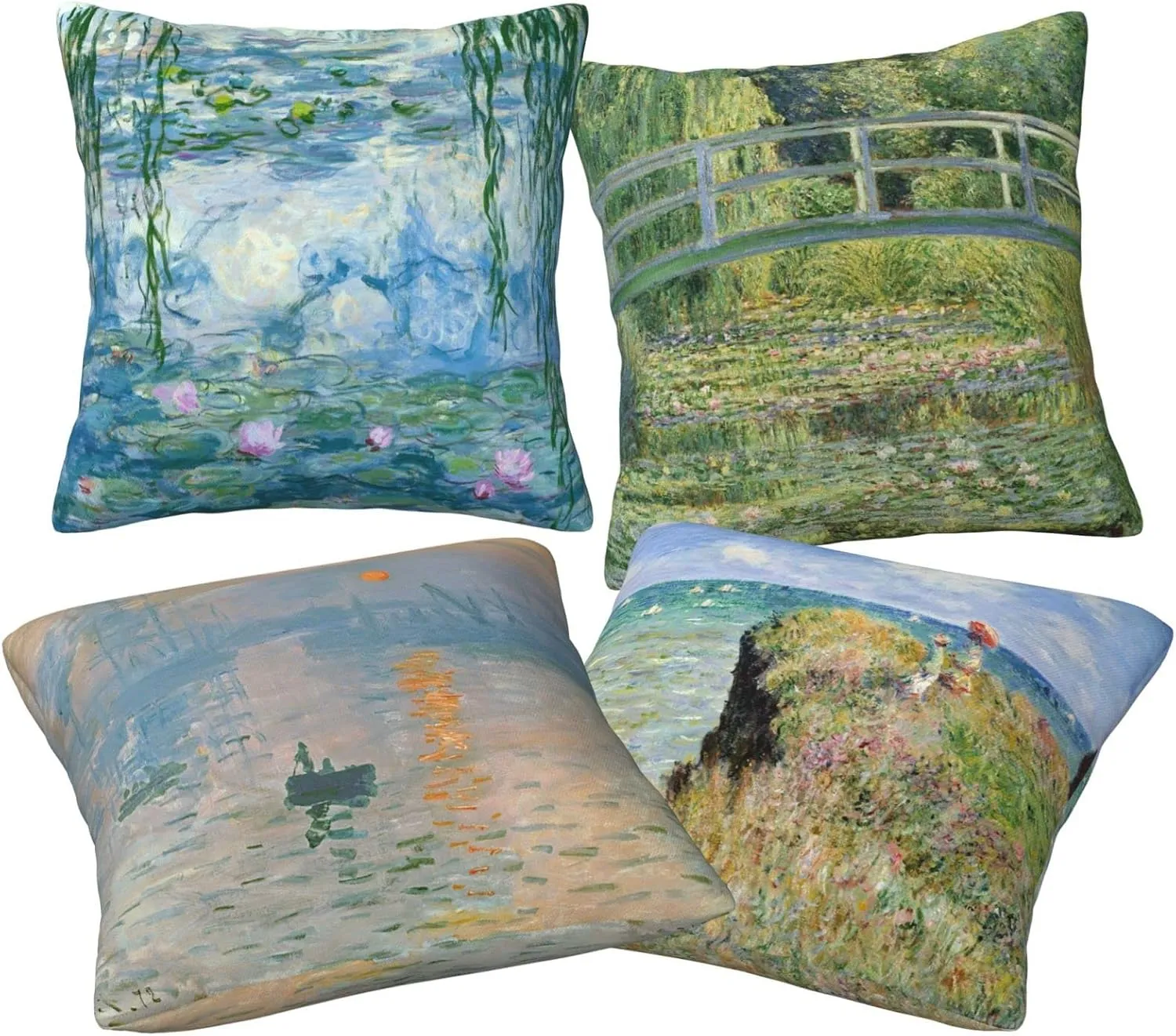 Worltoldb Claude Monet Throw Pillow Covers Set of 4 Decorative Soft Linen Fabric Boho Square Cushion Case for Room Bedroom Sofa Car 18x18