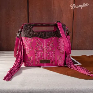 Wrangler Top Handle Embroidered Fringe Tote/Crossbody - Hot Pink