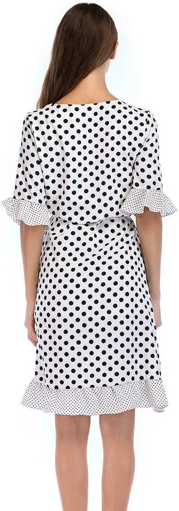 Wrap Dresses for Women 3/4 Sleeve Work Sexy Wrap Blouse White 3/4 Sleeve Wrap Dress
