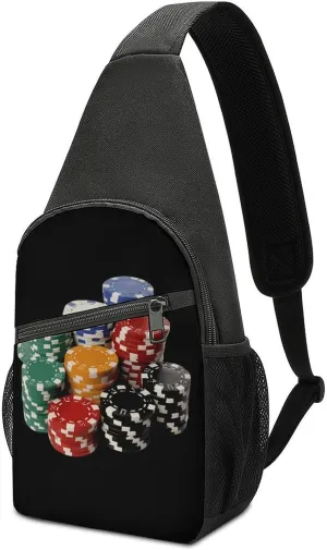 WSOP Poker Small Sling Crossbody Backpack Travel Chest Bag Casual Daypack for Men Women Hiking Running