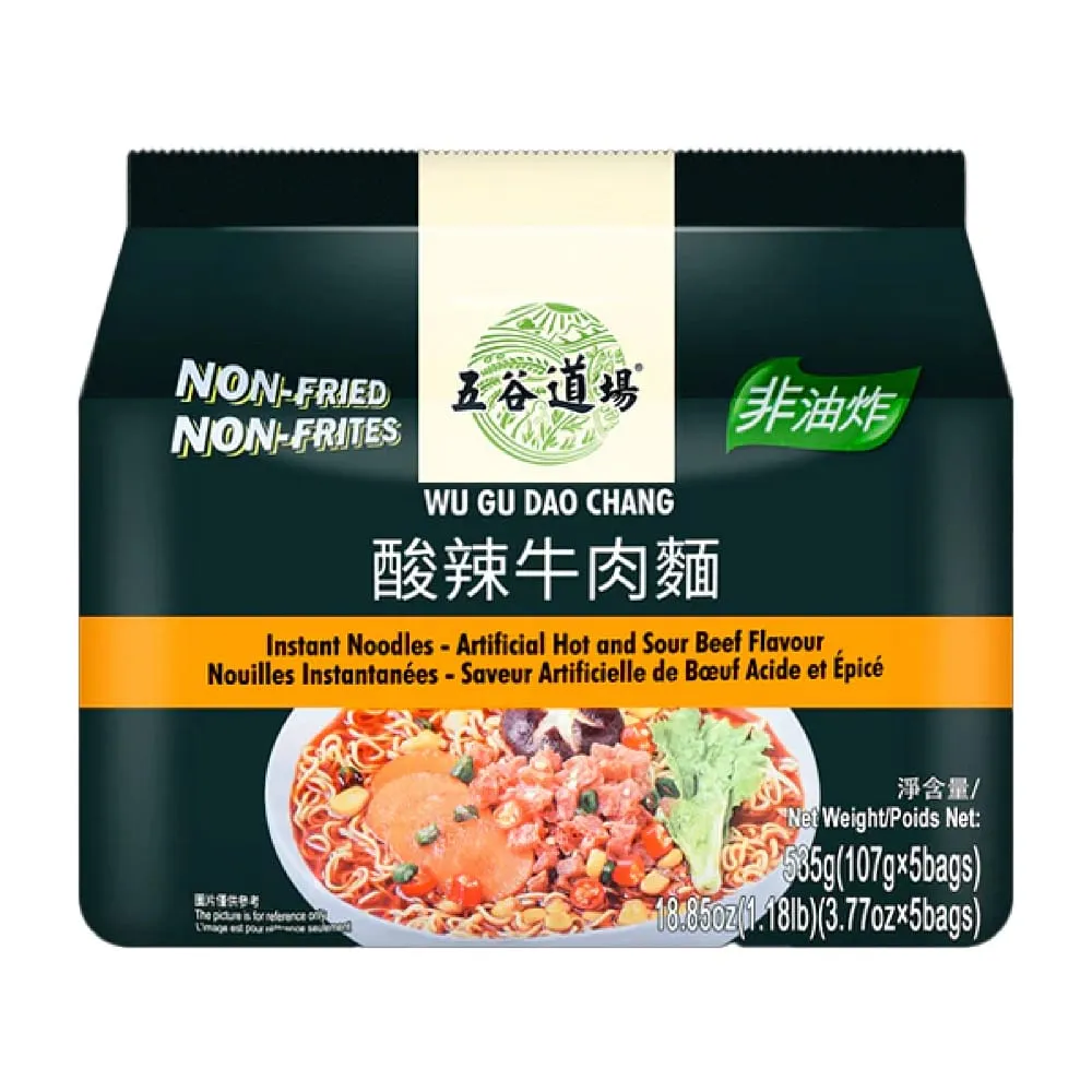 Wu Gu Dao Chang Non-Fried Hot and Sour Beef Instant Noodles - 107g x 5 Packs