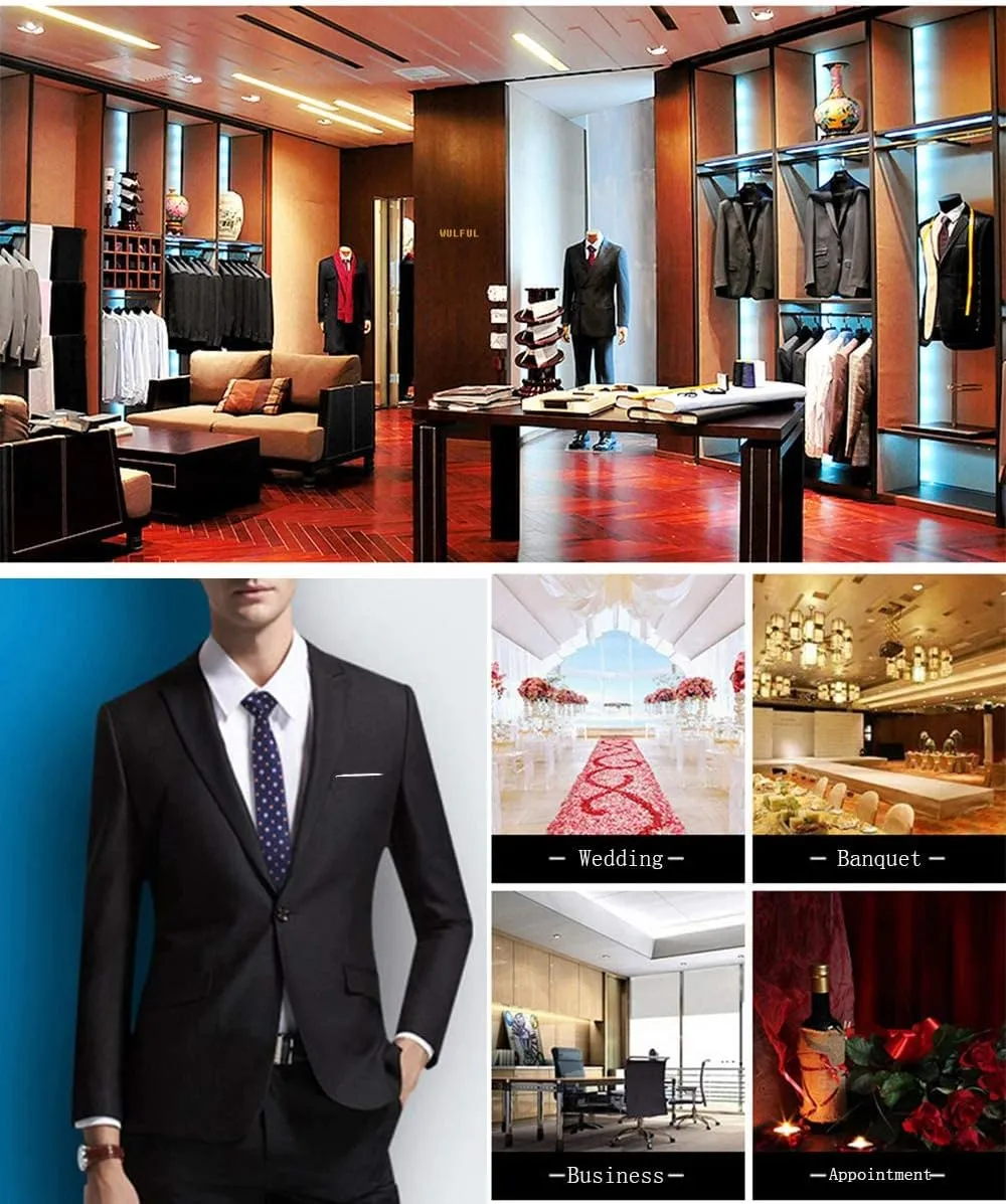 WULFUL Men’s Slim Fit Suit One Button 3-Piece Blazer Dress Business Wedding Party Jacket Vest & Pant