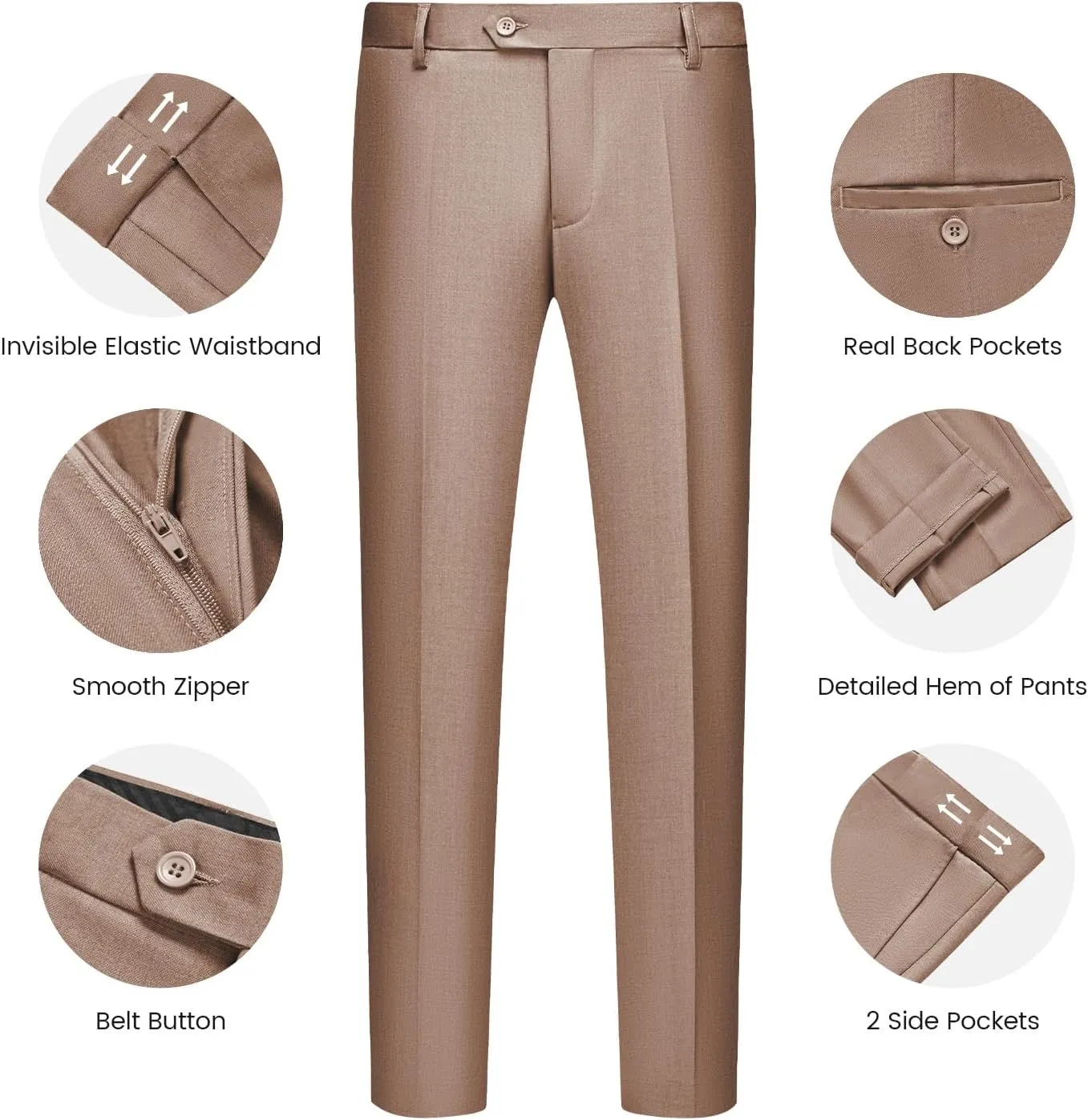 WULFUL Men’s Slim Fit Suit One Button 3-Piece Blazer Dress Business Wedding Party Jacket Vest & Pant