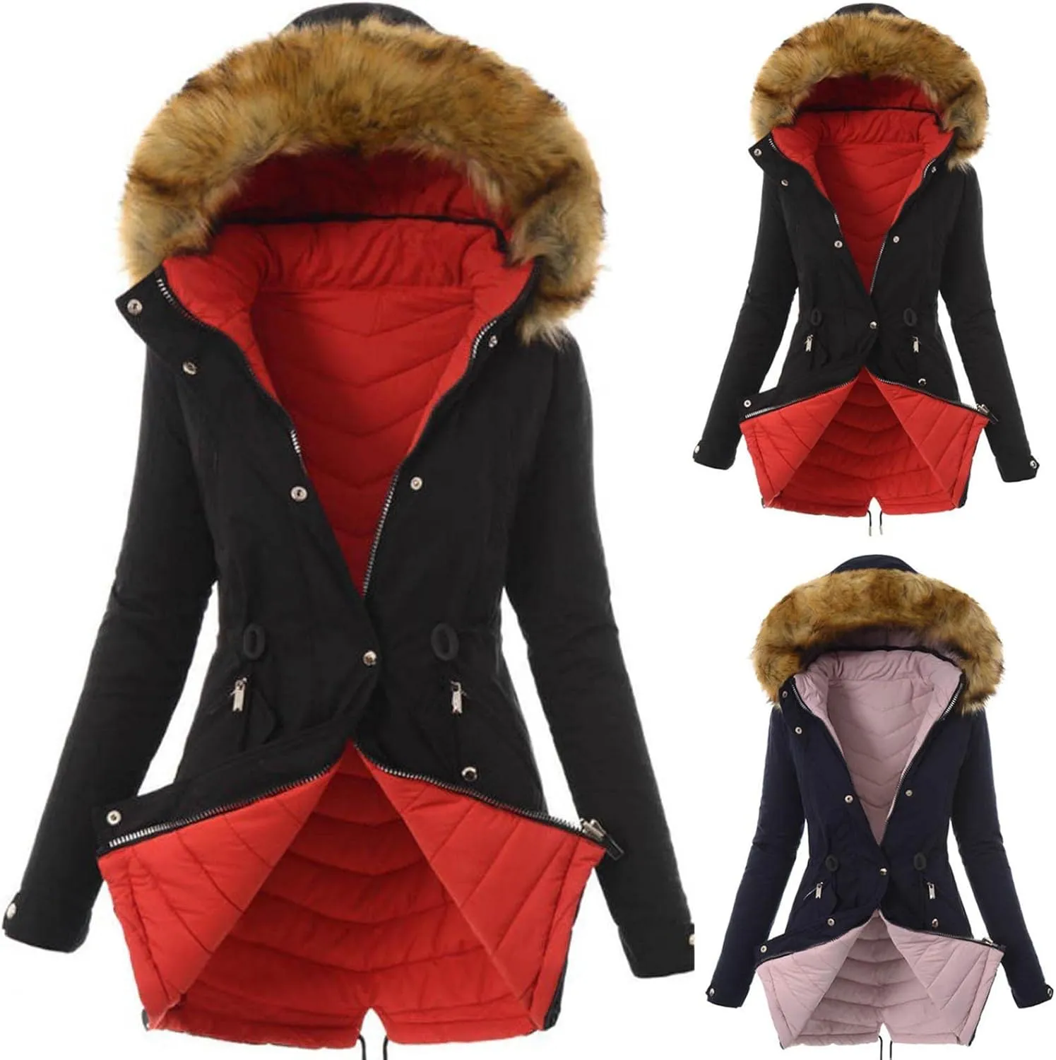 XUNRYAN Winter Coats for Women Warm Sherpa Fleece Jacket Weighted Parka Thick Ski Coat Slim Fit Mountain Windbreaker Outwear