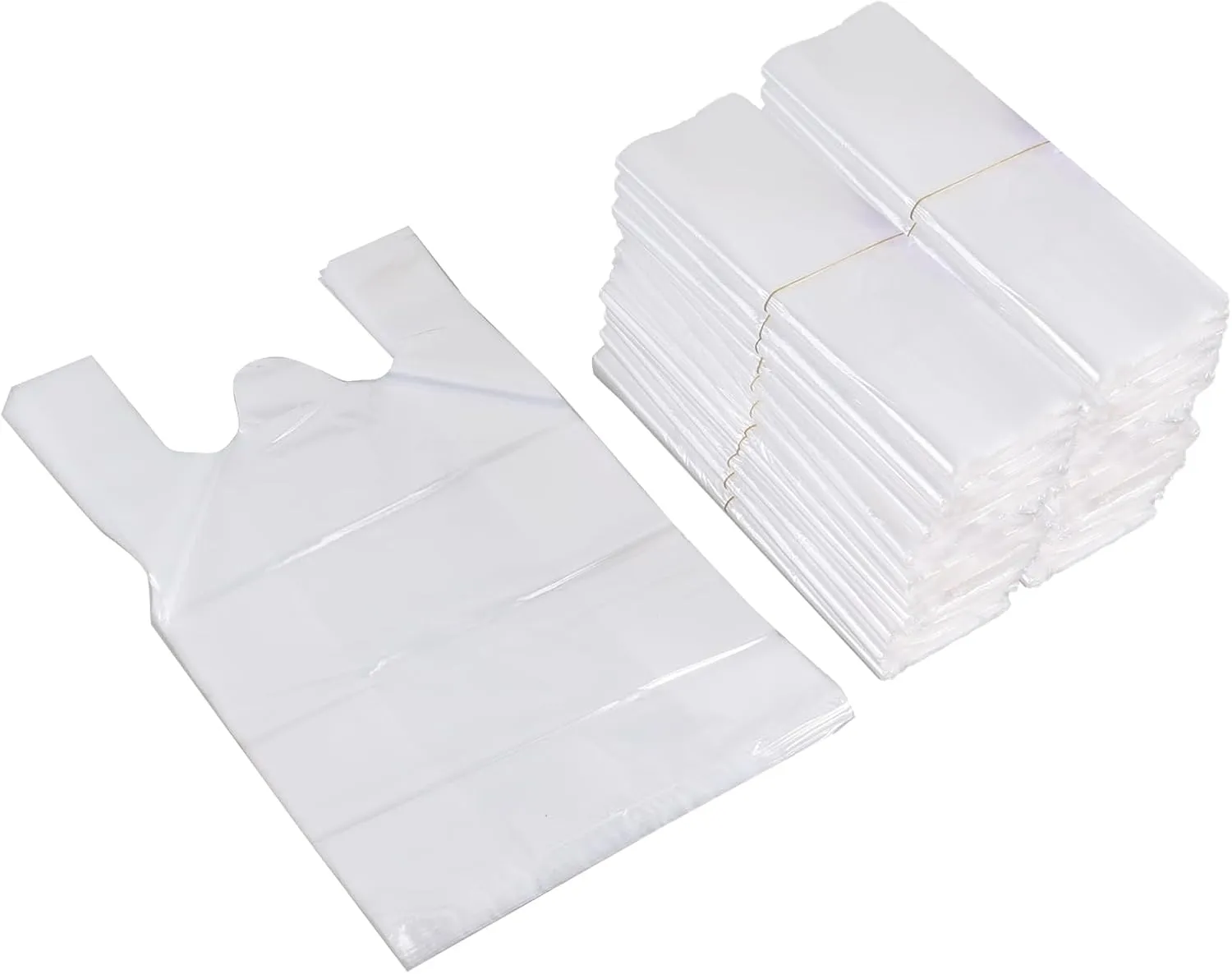 Xyskin 1000 Counts Clear Handle T-shirt Bags, Plastic Grocery Shopping Bags