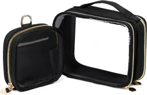 Yarnic Travel Makeup Bag Set, TSA Approved Toiletry Bag Clear Double Layer with Handle, Small Makeup Bag for Purse, Travel Essentials for Women, Black
