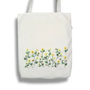 Yellow Daisy Embroidery Tote Bag
