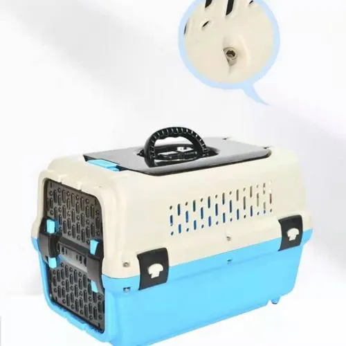 YES4PETS - Dog Cat Crate Pet Rabbit Carrier Travel Cage With Tray & Window - Blue - Medium