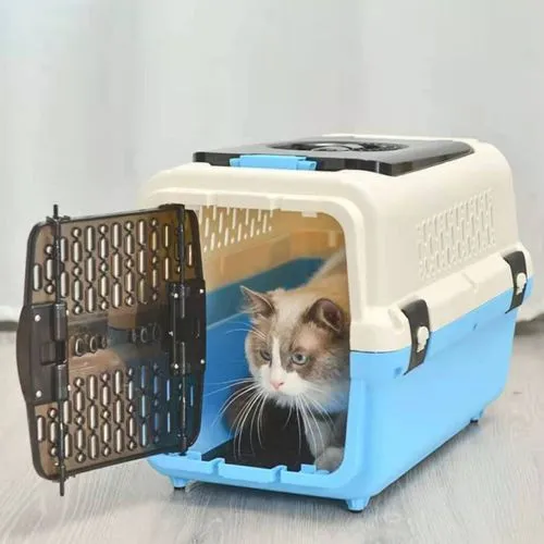 YES4PETS - Dog Cat Crate Pet Rabbit Carrier Travel Cage With Tray & Window - Blue - Medium