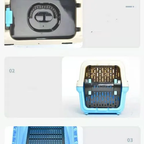 YES4PETS - Dog Cat Crate Pet Rabbit Carrier Travel Cage With Tray & Window - Blue - Medium