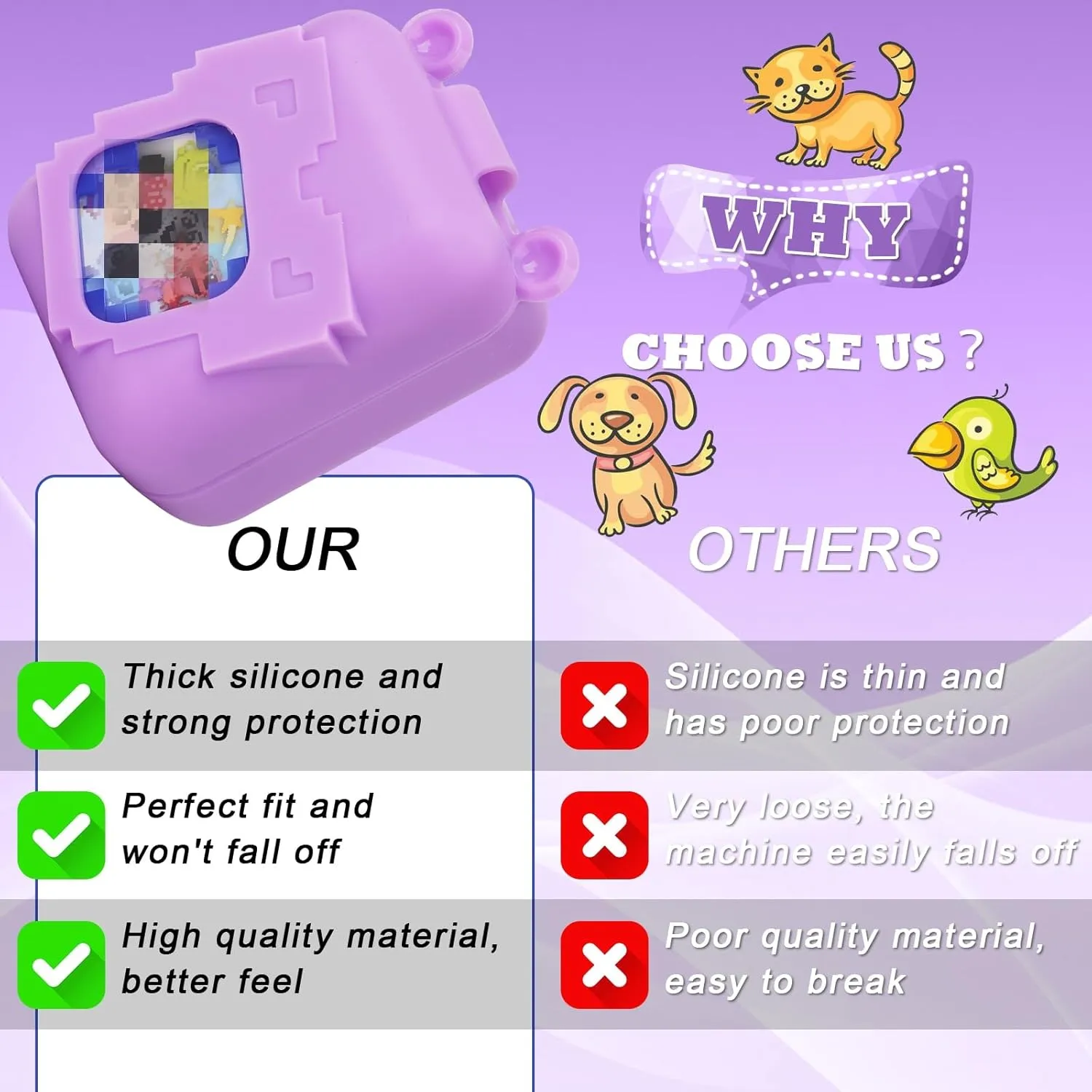 YouKnow Silicone Case for Bitzee Disney Interactive Toy Digital Pet and Case, Protective Skin Sleeve for Bitzee Virtual Electronic Pets Accessories (Case Only) (Purple)