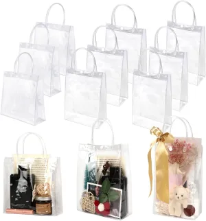 zandfelo 16 Pcs Clear Gift Bags with Handle,8''x8''x3.2'',Clear Goodie Bags Plastic Gift Bags, Reusable Transparent PVC Gift Wrap Tote Bag for Gift Wrapping