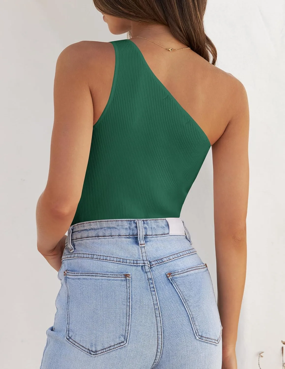 ZESICA Women's One Shoulder Tank Summer Sleeveless T Shirt Ribbed Knit Slim Fit Sexy Casual Basic Tee Tops