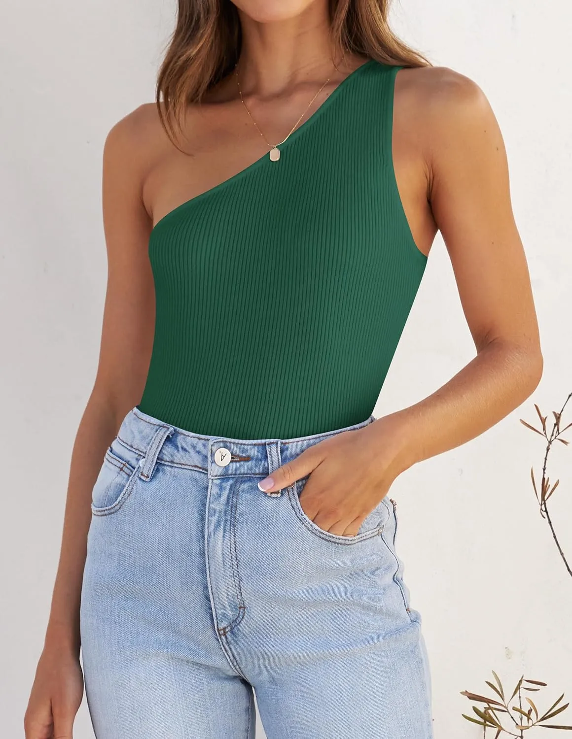 ZESICA Women's One Shoulder Tank Summer Sleeveless T Shirt Ribbed Knit Slim Fit Sexy Casual Basic Tee Tops