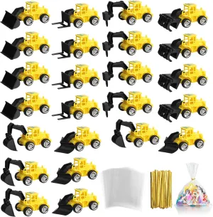 Zhanmai Mini Construction Trucks Set, 24 Pcs Small Construction Toys and Treat Bags with Twist Ties for Cake Birthday Party Favors