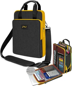 ZINZ 12.3-13 Inch Travel Laptop Shoulder Bag with Expandable Compartment and Valuables Compartment -Black-Yellow edge