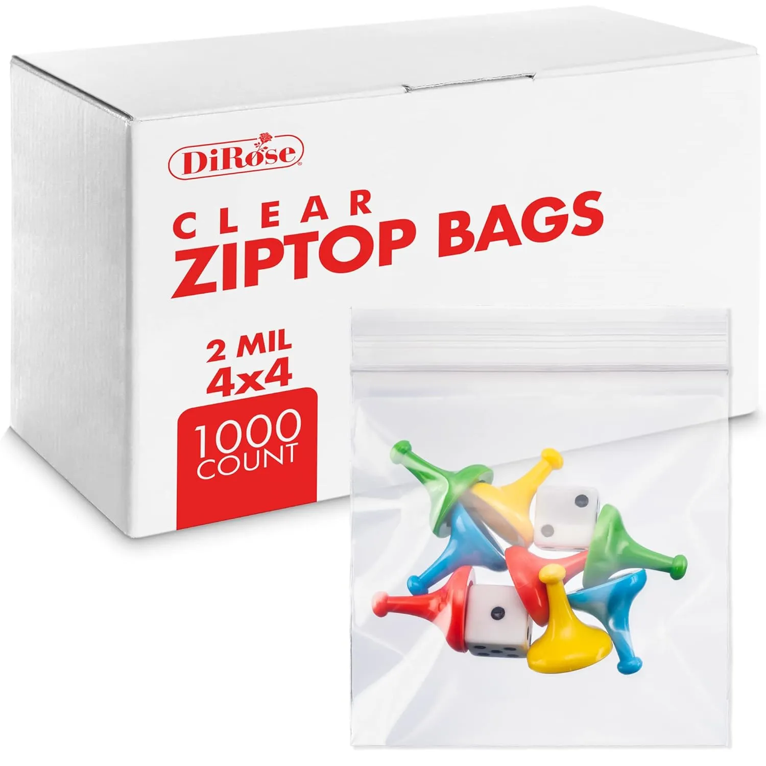 Zip Bags Clear Plastic With Zipper Seal - By DiRose | Resealable, Strong, Thick, Sturdy | For Organizing, Travel, Shipping, Packaging, and Storage | 4X4 | 1000 Pack