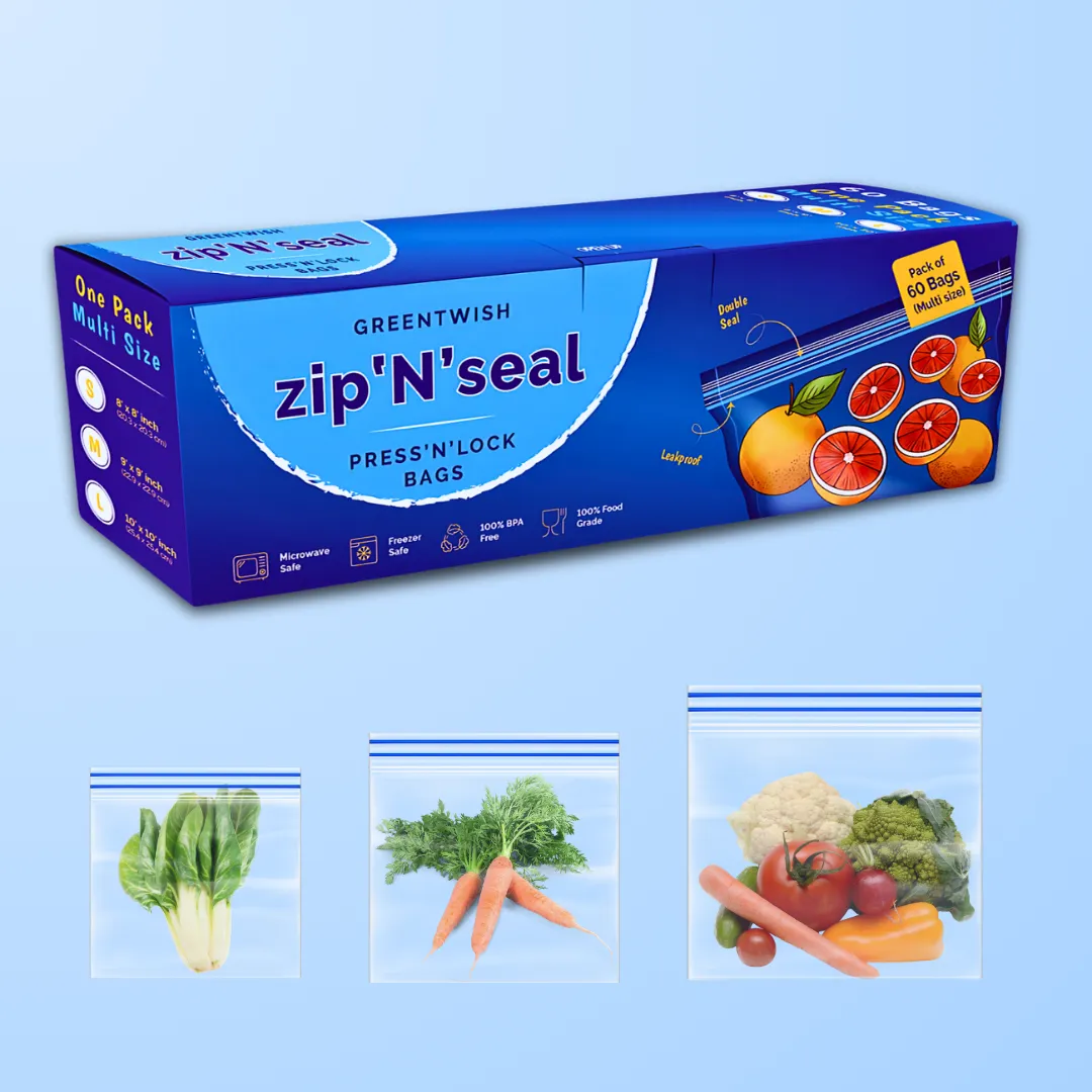 Zip 'N' Seal Dual Zipper Zip Lock Bags, Freezer/Microwave Safe, Zip Bags For Food Storage, BPA Free Reusable LDPE Transparent Freezer Bags