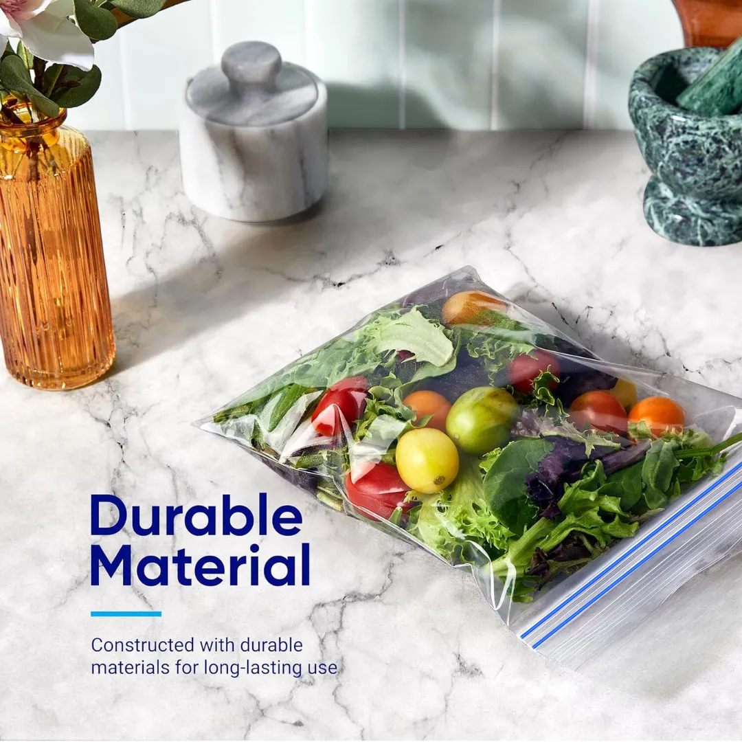 Zip 'N' Seal Dual Zipper Zip Lock Bags, Freezer/Microwave Safe, Zip Bags For Food Storage, BPA Free Reusable LDPE Transparent Freezer Bags