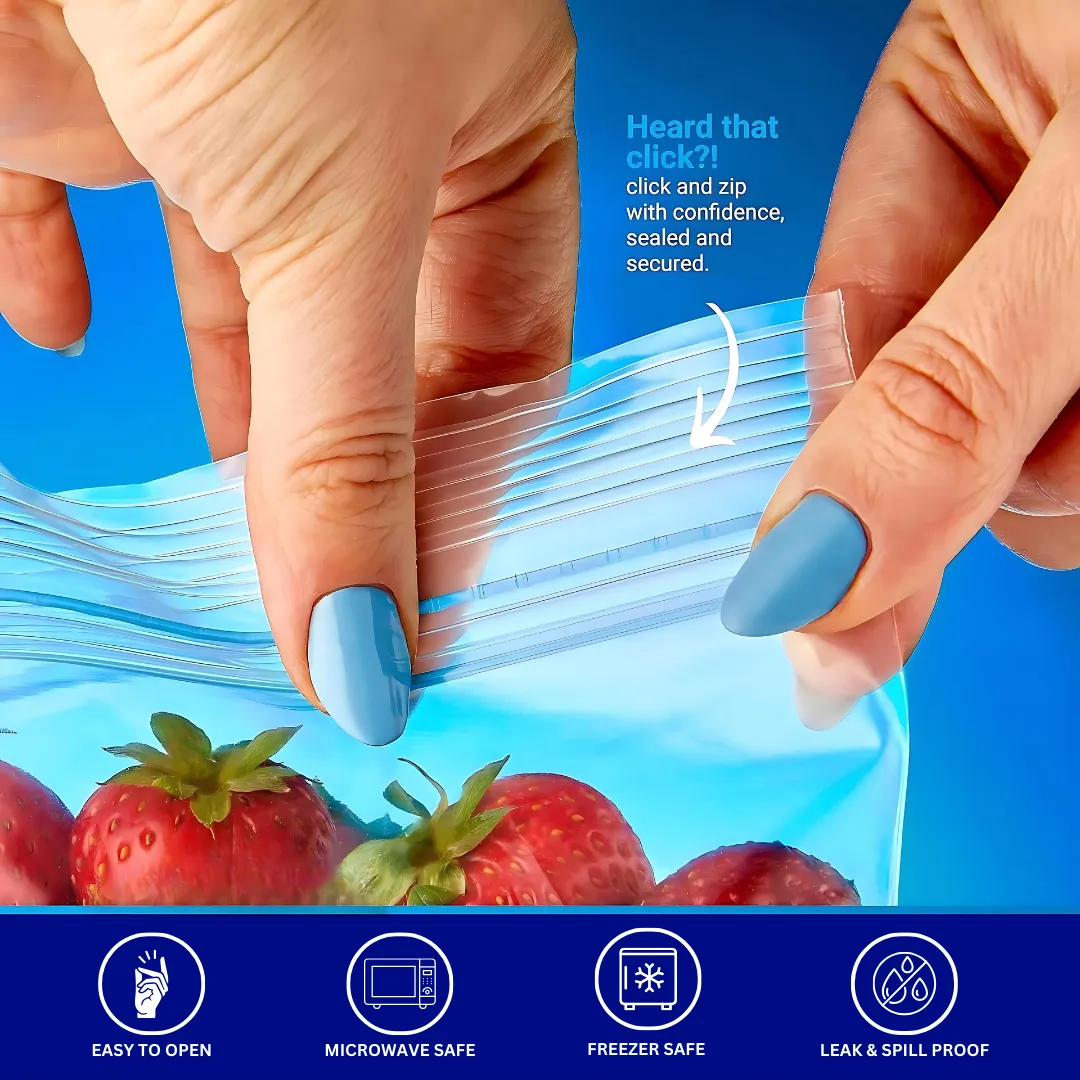 Zip 'N' Seal Dual Zipper Zip Lock Bags, Freezer/Microwave Safe, Zip Bags For Food Storage, BPA Free Reusable LDPE Transparent Freezer Bags