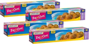 Zip'n'Close Disposable Plastic Resealable Storage Bags, 2 Gallon Size, 144 Bags, Great For Home, Office, Vacation, Traveling, Sandwich, Fruits, Nuts, Cookies, Or Any Storage Needs (4 Packs)