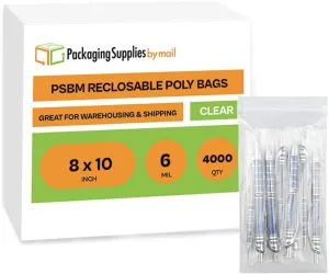 Zipper Reclosable Plastic Bags 8" x 10" 6 Mil Clear Large Polybag 4000 Count