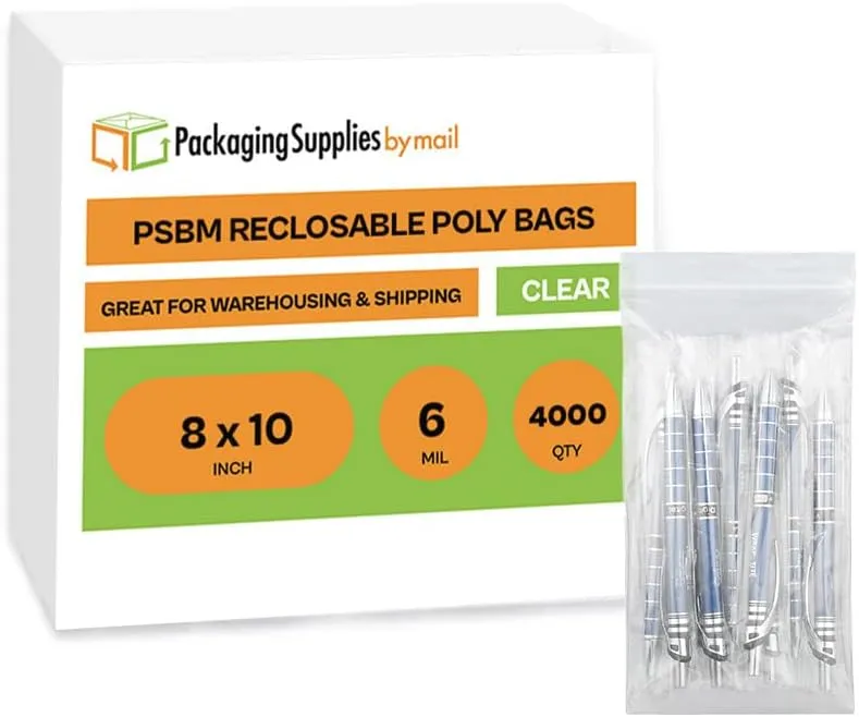 Zipper Reclosable Plastic Bags 8" x 10" 6 Mil Clear Large Polybag 4000 Count