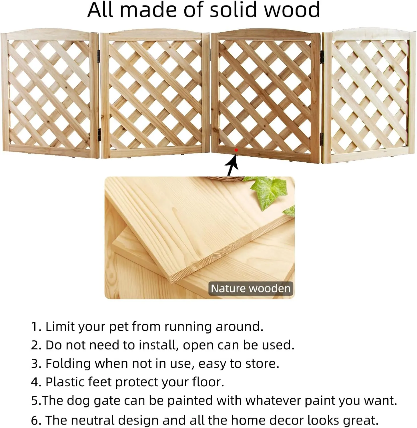 ​​ZJSF Foldable Indoor Dog Gate for House Freestanding Folding Dog Gates Indoor Wood Pet Gates Dog Fence for Stairs Puppy Gates for Hallways Natural 32 "Height-4 Panels