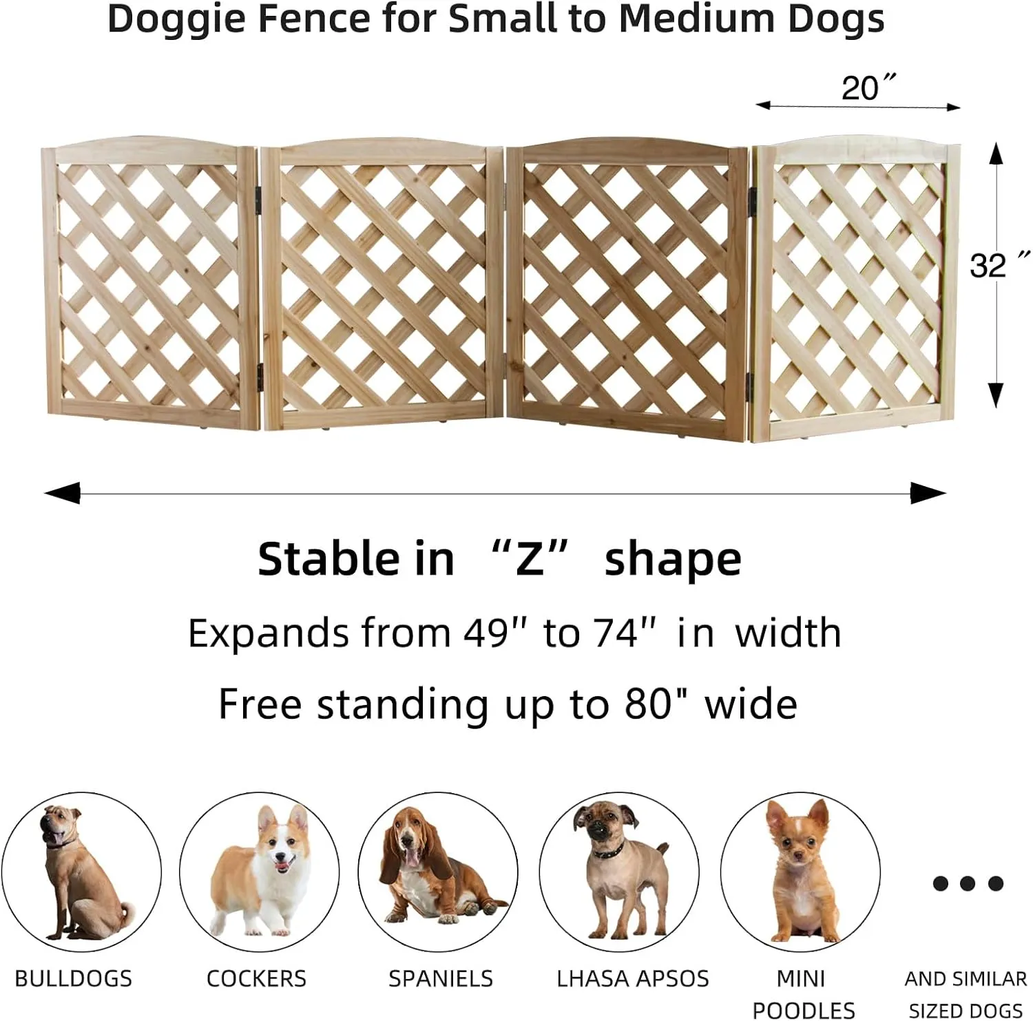 ​​ZJSF Foldable Indoor Dog Gate for House Freestanding Folding Dog Gates Indoor Wood Pet Gates Dog Fence for Stairs Puppy Gates for Hallways Natural 32 "Height-4 Panels
