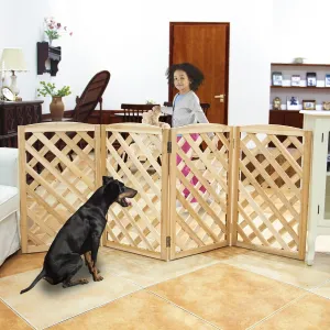 ​​ZJSF Foldable Indoor Dog Gate for House Freestanding Folding Dog Gates Indoor Wood Pet Gates Dog Fence for Stairs Puppy Gates for Hallways Natural 32 "Height-4 Panels