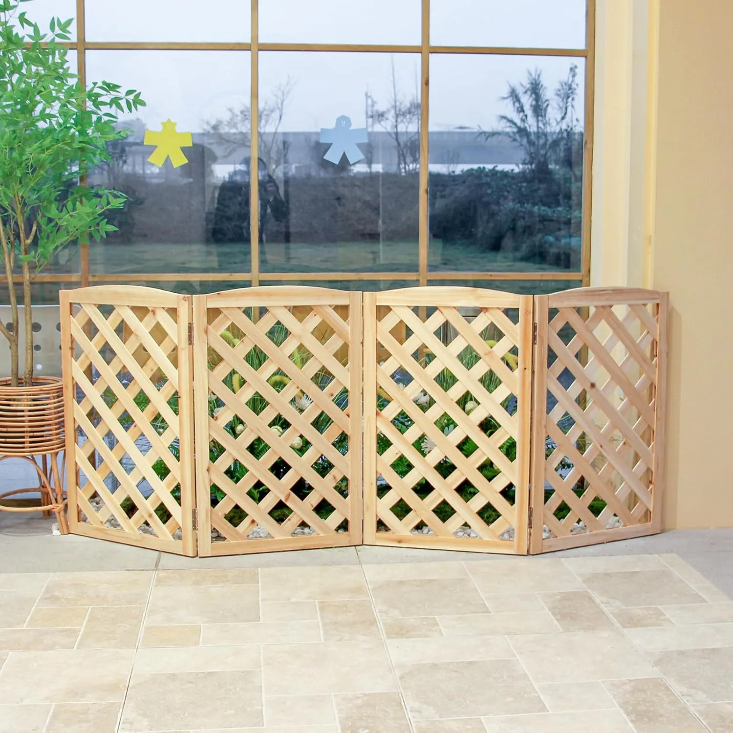 ​​ZJSF Foldable Indoor Dog Gate for House Freestanding Folding Dog Gates Indoor Wood Pet Gates Dog Fence for Stairs Puppy Gates for Hallways Natural 32 "Height-4 Panels