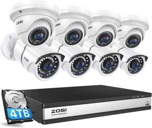 ZOSI 16CH 4K PoE Home Security Camera System,H.265  8MP 16 Channel CCTV NVR with 4TB HDD for 24-7 Recording,8pcs Wired 5MP PoE IP Cameras Outdoor Indoor,Night Vision,Motion Alert,Remote Access