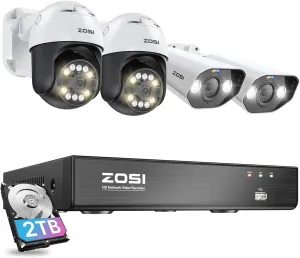 ZOSI 4K PoE Security Camera System with AI Face Person Vehicle Detection, 8CH NVR (16CH Expandable) with 4 x 5MP 3K Outdoor PT Bullet Cameras, 2-Way Talk, 5X Digital Zoom, 2TB HDD for 24/7 Recording