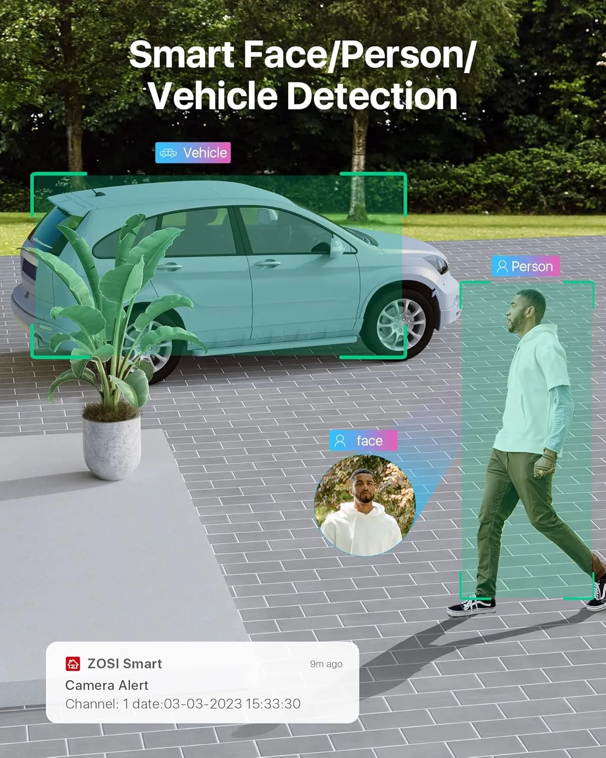ZOSI 4K PoE Security Camera System with AI Face Person Vehicle Detection, 8CH NVR (16CH Expandable) with 4 x 5MP 3K Outdoor PT Bullet Cameras, 2-Way Talk, 5X Digital Zoom, 2TB HDD for 24/7 Recording
