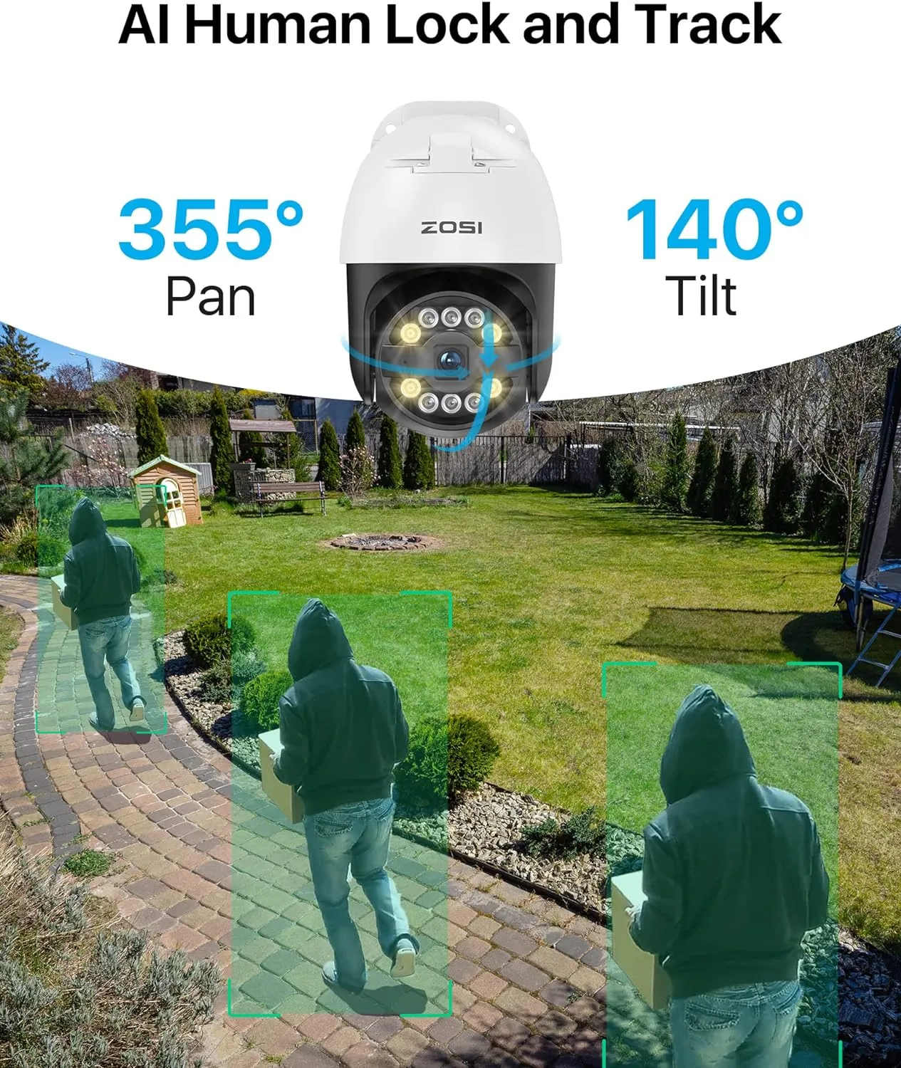 ZOSI 4K PoE Security Camera System with AI Face Person Vehicle Detection, 8CH NVR (16CH Expandable) with 4 x 5MP 3K Outdoor PT Bullet Cameras, 2-Way Talk, 5X Digital Zoom, 2TB HDD for 24/7 Recording