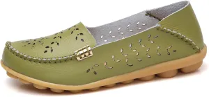ZWRXW Leather Flats for Women Bohemian Hollow Out Comfort Walking Boat Shoe Summer Dressy Comfortable Breathable Flats Shoes Backless Round Toe Slip On Casual Sneakers Soft Nursing Work Shoes